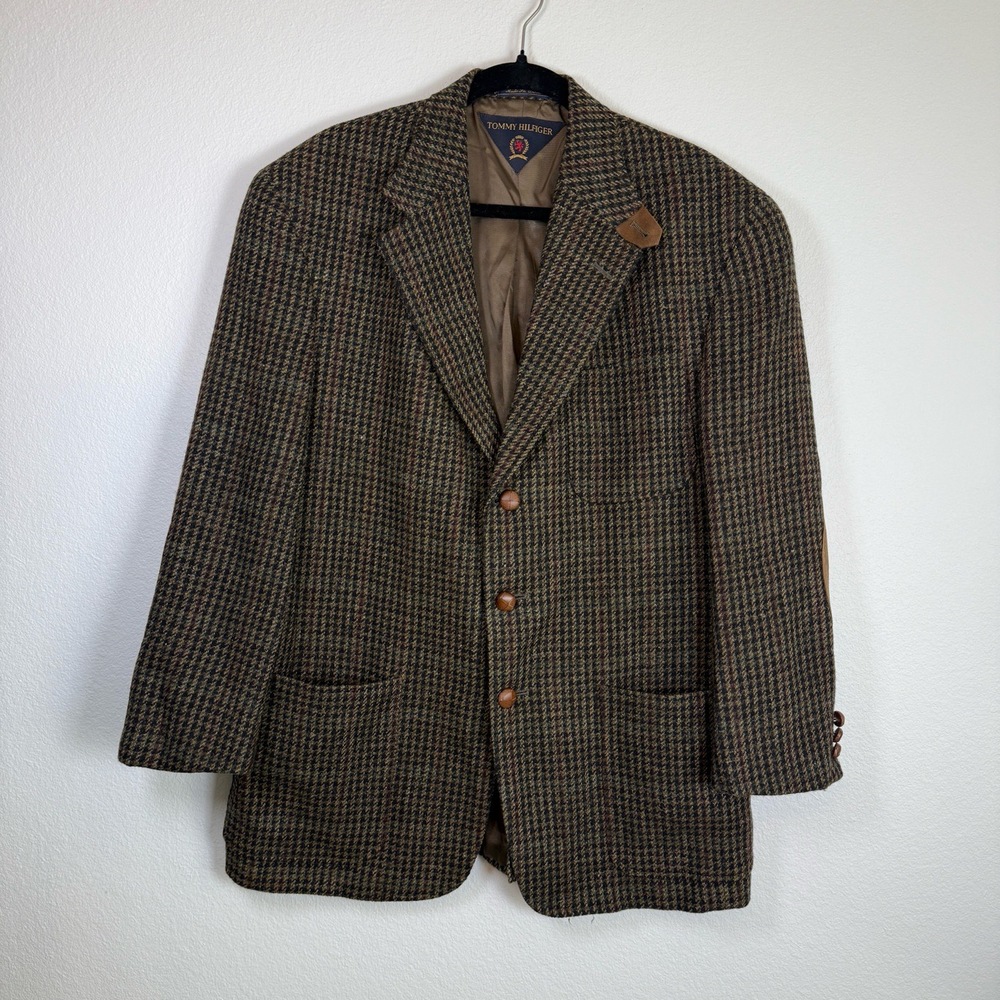 Tommy Hilfiger Jacket Mens 40R Blazer Houndstooth Notched Lapel Classic Vintage